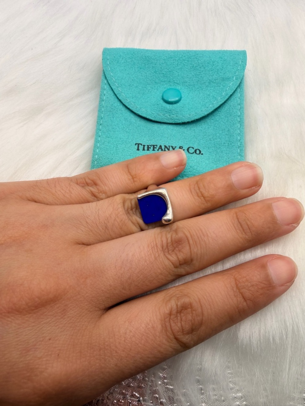 925 Sterling silver Tiffany & Co. Elsa Peretti Lapis Ring Size 5
